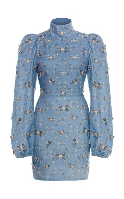 Agua By Agua Bendita Guaba Embroidered Linen Mini Dress In Light Blue