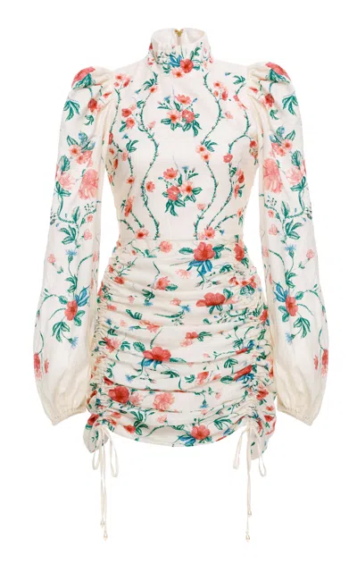 Agua By Agua Bendita Guaba Printed Linen Mini Dress In Ivory