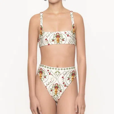 Agua By Agua Bendita Gualanday Remedios Embroidered Printed High-rise Bikini Briefs In Beige