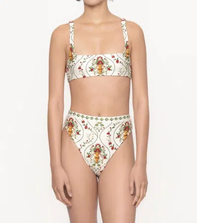 Agua By Agua Bendita Gualanday Remedios Hand Embroidered Bikini Bottom In Off White-green-red In Multi