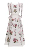 Agua By Agua Bendita Guanguaco Floral Linen Midi Dress In White