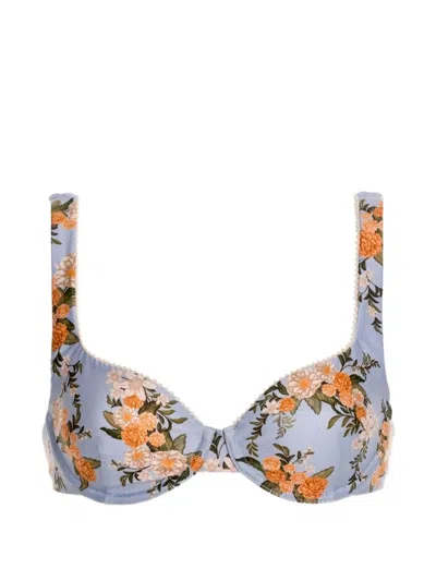 Agua By Agua Bendita Hacienda Valle Floral-embroidered Bikini Top In Blue