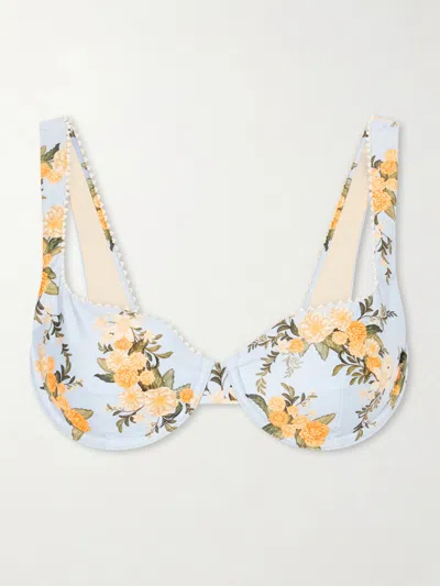 Agua By Agua Bendita Hacienda Valle Pearl-embellished Floral-print Bikini Top In Multi