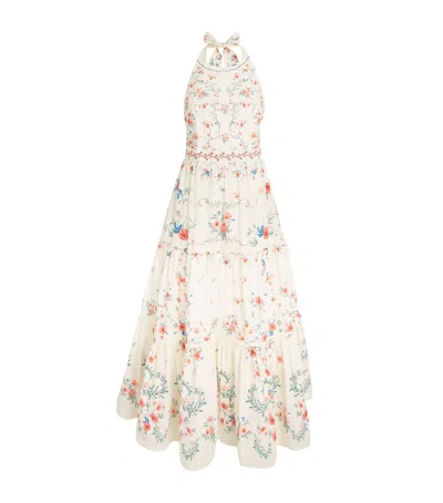 Agua By Agua Bendita Consuelo Mosqueta Embroidered Tiered Floral-print Cotton-poplin Midi Dress In White