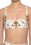Agua By Agua Bendita Havana Remedios Hand Embroidered Bikini Top In Off White-red-green In Multi