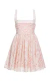 Agua By Agua Bendita Hierbabuena Floritura Embroidered Linen Mini Dress In Pink