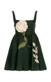 Agua By Agua Bendita Hierbabuena Gardenia Embroidered Linen Mini Dress In Black