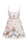 Agua By Agua Bendita Hierbabuena Mosqueta Gathered Floral-print Cotton-poplin Mini Dress In Ivory