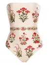 Agua By Agua Bendita Illusion Floral Strapless Swimsuit In White
