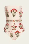 Agua By Agua Bendita Illusion Floral Strapless Swimsuit In Pink