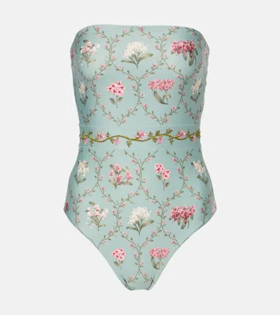 AGUA BY AGUA BENDITA ILUSIÓN FLORAL EMBROIDERED SWIMSUIT