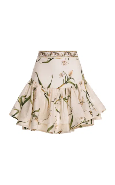 Agua By Agua Bendita Jacarina Azucar Ruffled Linen Mini Skirt In Animal Print