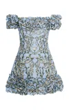 Agua By Agua Bendita Jardin Off-the-shoulder Cotton Mini Dress In Light Blue