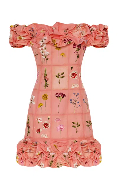 Agua By Agua Bendita Jardin Off-the-shoulder Cotton Mini Dress In Pink