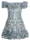 Agua By Agua Bendita Jardin Off-the-shoulder Cotton Mini Dress In Blue