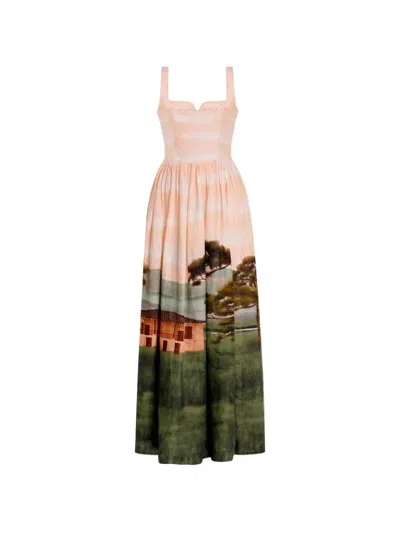Agua By Agua Bendita Jaspe Scenic-print Maxi Dress In Multi