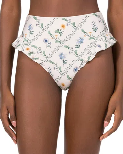 Agua By Agua Bendita Jengibre Briza Printed Ruffle Trim Bikini Bottom In Multi
