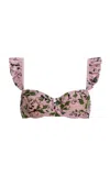 Agua By Agua Bendita Jengibre Floral Linen Bikini Top In Light Pink