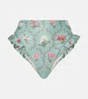 Agua By Agua Bendita Jengibre Floral Ruffled Bikini Bottoms In Multicoloured
