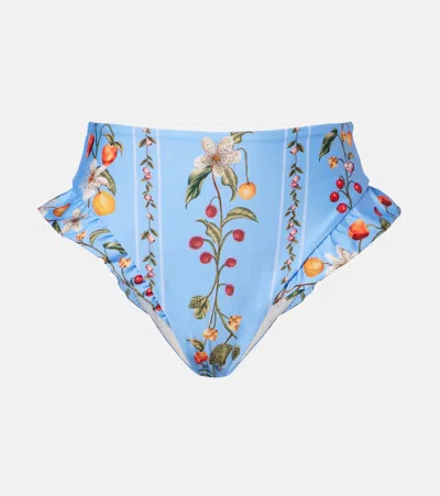 Agua By Agua Bendita Jengibre Printed Ruffled Bikini Bottoms In Blue