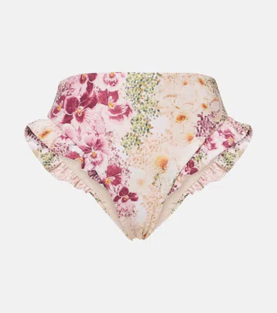 AGUA BY AGUA BENDITA JENGIBRE RUFFLED FLORAL HIGH-RISE BIKINI BOTTOMS