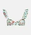 AGUA BY AGUA BENDITA KIWI FLORAL RUFFLED BIKINI TOP