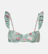 Agua By Agua Bendita Kiwi Floral Ruffled Bikini Top In Multicoloured