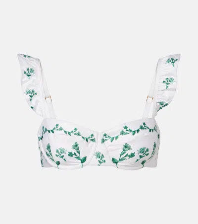 Agua By Agua Bendita Kiwi Floral Ruffled Bikini Top In White
