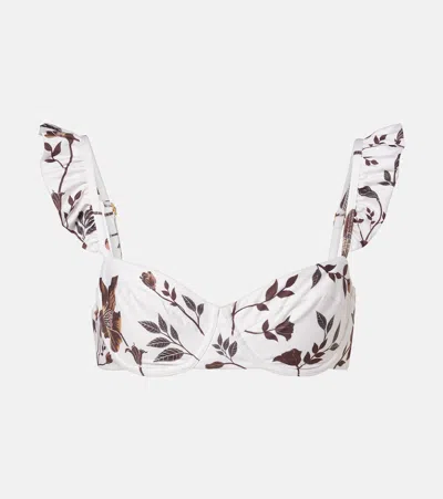 Agua By Agua Bendita Kiwi Floral Ruffled Bikini Top In White