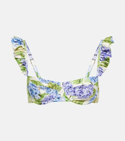 Agua By Agua Bendita Kiwi Hortensia Floral Bikini Top In Purple