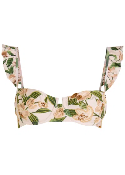 Agua By Agua Bendita Kiwi Orquidea Floral-embroidered Bikini Top In Multi