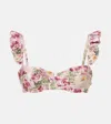 Agua By Agua Bendita Kiwi Florecer Ruffled Floral-print Recycled Underwired Bikini Top In Multicoloured