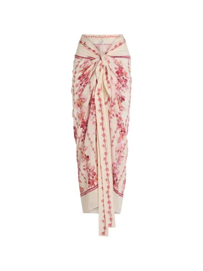 Agua By Agua Bendita Lavanda Cauca Floral-print Knot-detail Pareo In Neutral