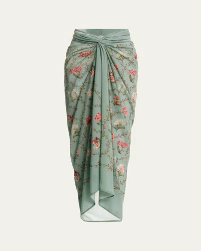 Agua By Agua Bendita Lavanda Cotton & Silk Pareo Skirt In Multi/green