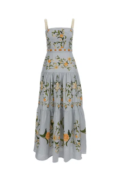 Agua By Agua Bendita Lima Embroidered Linen Maxi Dress In Blue