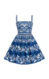 Agua By Agua Bendita Lima Embroidered Cotton Mini Dress In Blue