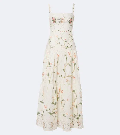 Agua By Agua Bendita Lima Floral Embroidered Linen Maxi Dress In White