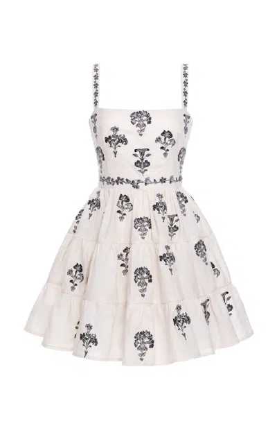 Agua By Agua Bendita Lima Floral Linen Mini Dress In Ivory