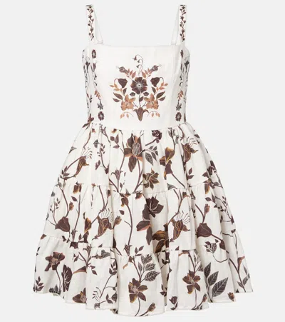 Agua By Agua Bendita Lima Floral Linen Minidress In Brown
