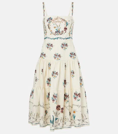 Agua By Agua Bendita Lima Florero Embroidered Linen Midi Dress