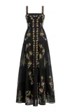 Agua By Agua Bendita Lima Maxi Azucar Hand-embroidered Linen Maxi Dress In Black
