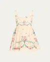 Agua By Agua Bendita Hierbabuena Mosqueta Gathered Floral-print Cotton-poplin Mini Dress In Hierbabuena Gardenia