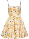 Agua By Agua Bendita Lima Tiered Printed Linen And Silk-blend Faille Mini Dress In Neutrals