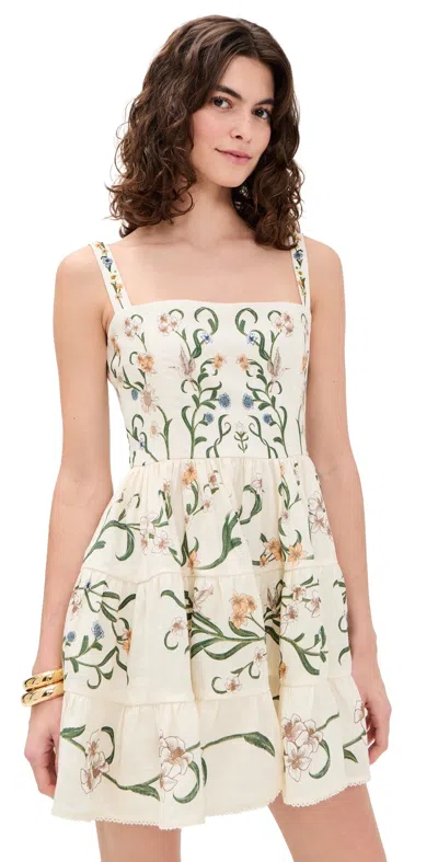 Agua By Agua Bendita Lima Laguna Floral Linen Minidress In Neutral