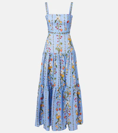 Agua By Agua Bendita Lima Printed Linen Maxi Dress In Blue