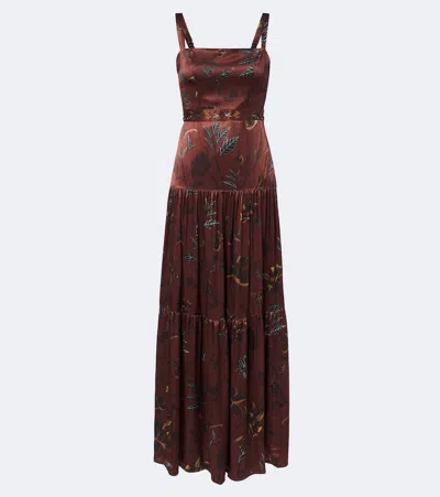 Agua By Agua Bendita Lima Printed Satin Maxi Dress In Burgundy