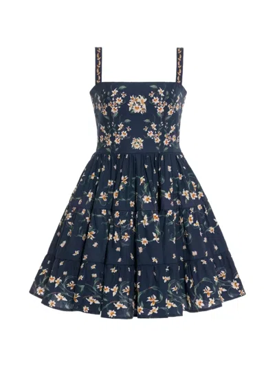 Agua By Agua Bendita Lima Promesa Floral-print Mini Dress In Blue