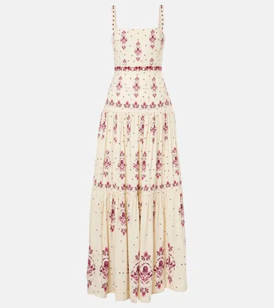 Agua By Agua Bendita Lima Relato Embroidered Linen Maxi Dress In White