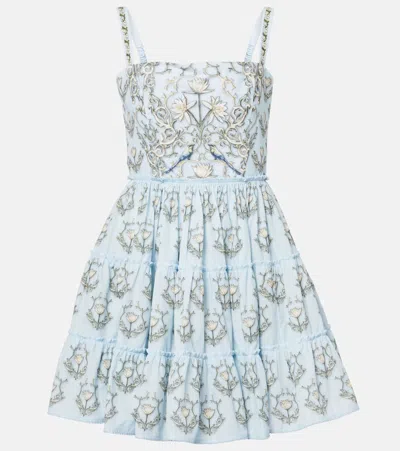 Agua By Agua Bendita Lima Soledad Embroidered Cotton Minidress In Blue