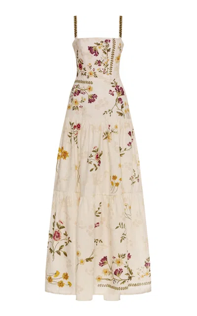 Agua By Agua Bendita Lima Tiered Floral Linen Maxi Dress In Neutral